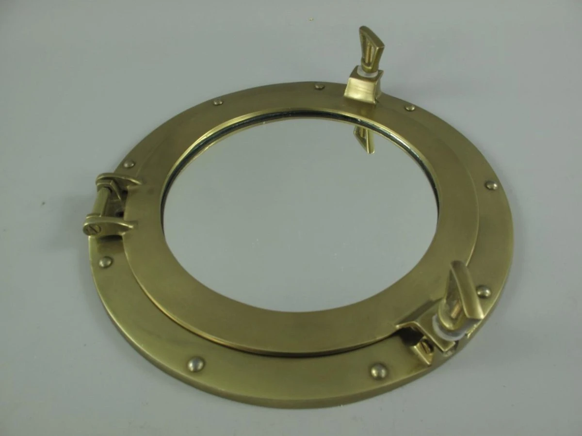 Spiegel - Patrijspoort - Alu Messing - 29 Cm Hoog 3 Spiegel - Patrijspoort - Alu Messing - 29 Cm Hoog