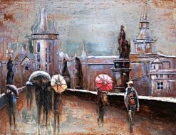 3D Art Metaalschilderij - Wanddecoratie - Toeristen Stad - Handgeschilderd - 120 X 80