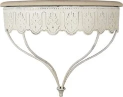 Wandrek 50*24*41 Cm Wit Ijzer, Hout HalfRond Muurrek