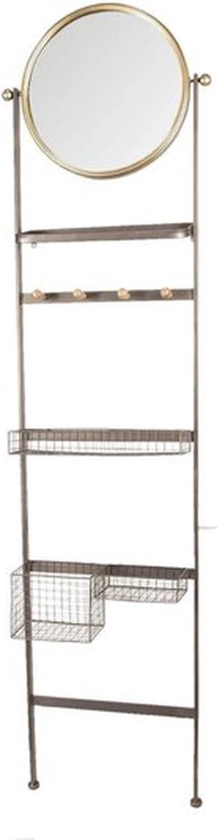 Wandspiegel 50*20*194 Cm - Bruin IJzer Glas Hout 3 Wandspiegel 50*20*194 Cm - Bruin IJzer Glas Hout