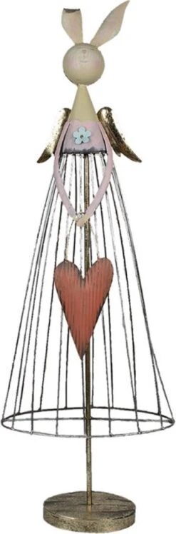 Decoratie Beeld Konijn 41*22*103 Cm Rood, Beige Metaal Decoratief Figuur Paashaas Woonaccessoires