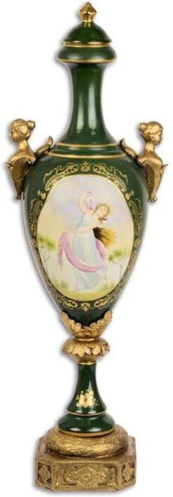 Porseleinen Pot Bokaal - Klassieke Pot Dansende Dame - Resin Sokkel - 50 Cm Hoog