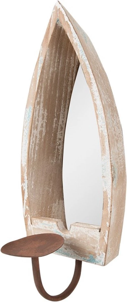 Spiegel 15x17x36 Cm Beige Hout Glas Kandelaar Wand Spiegel Muur Spiegel 4 Spiegel 15x17x36 Cm Beige Hout Glas Kandelaar Wand Spiegel Muur Spiegel - Afbeelding 2