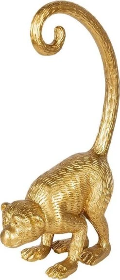 Decoratie Beeld Aap 17*8*31 Cm Goudkleurig Kunststof Decoratief Figuur Decoratieve Accessoires Woonaccessoires