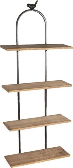 Wandrek 36*14*90 Cm Bruin Hout, Ijzer Rechthoek Wandplank Wandschap