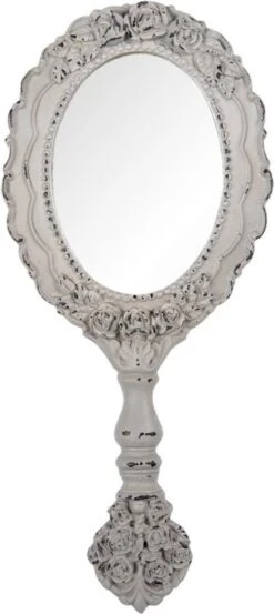 Handspiegel 12*2*28 Cm Grijs Kunststof, Glas Bloemen Spiegel Decoratie Spiegel