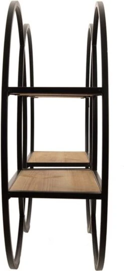 Wandrek 84*17*51 Cm Bruin Hout, Metaal Rond Wandplank Wandschap