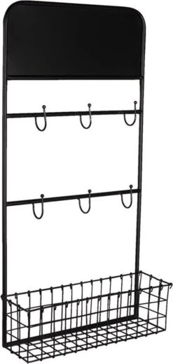 Wandrek 39*12*75 Cm Zwart Metaal Rechthoek Muurrek Opbergkast Hangkast