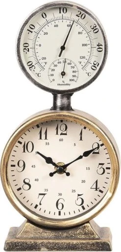 Tafelklok 13*6*27 Cm / 2*AA Grijs Metaal Rond Tafelklokken Binnen Staand Klokje Tafelklokje