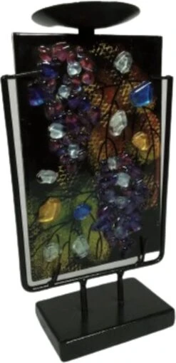 Glazen Kandelaar - 14 Cm Hoog - Kandelaar ''Grape'' - Met Standaard - Handgemaakt