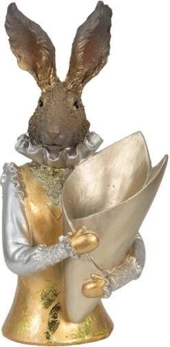 Decoratie Beeld Konijn 16*13*30 Cm Goudkleurig Kunststof Decoratief Figuur Paashaas Woonaccessoires