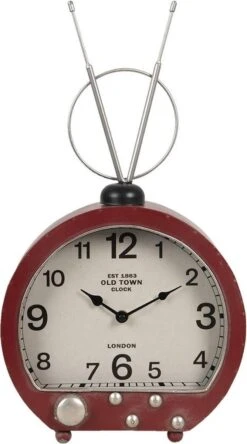 Tafelklok 26*10*47 Cm / 1*AA Rood Metaal Rond Tafelklokken Binnen Staand Klokje Tafelklokje