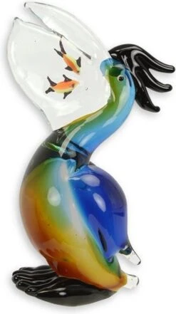 Kleurrijke Pelikaan - Glazen Beeld - Murano Stijl Sculptuur - 26.1 Cm Hoog