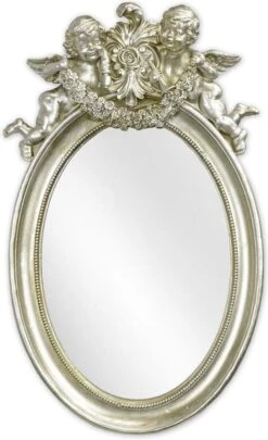 Zilveren Spiegel - Klassieke Afwerking Met Engels - Polyresin, Ovaal - 49,3 Cm Hoog