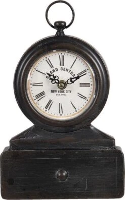 Tafelklok 18*5*27 Cm / 1*AA Zwart Ijzer, Glas Rond Tafelklokken Binnen Staand Klokje Tafelklokje