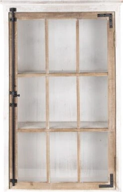 Wandrek 49x15x80 Cm Wit Bruin Hout Metaal Rechthoek Muurrek Opbergkast