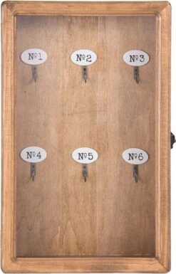 Sleutelkastje 24*7*38 Cm Bruin Hout, Glas Rechthoek Sleutelhouder Sleutelrekje