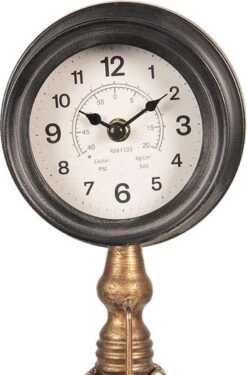 Tafelklok 14*14*37 Cm / 1*AA Bruin Metaal Rond Tafelklokken Binnen Staand Klokje Tafelklokje