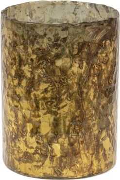 Set Van 2 X Theelichthouder Ø 15x20 Cm Goudkleurig Bruin Glas Rond Waxinelichthouder Windlichthouder