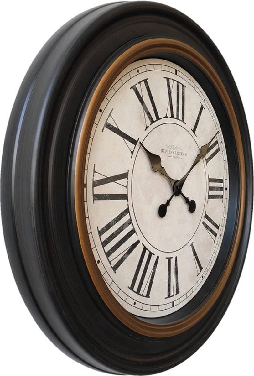 Wandklok Ø 76 Cm Zwart Beige Kunststof Rond Muurklok Hangklok Keukenklok 4 Wandklok Ø 76 Cm Zwart Beige Kunststof Rond Muurklok Hangklok Keukenklok - Afbeelding 2