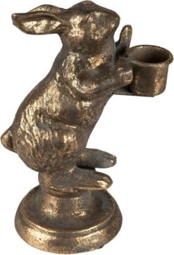 Set Van 2 X Kandelaar Konijn 12x10x30 Cm Goudkleurig Ijzer Kaarsenstandaard Kaarsenhouder