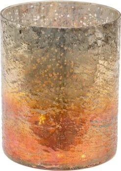 Set Van 2 X Theelichthouder Ø 13x16 Cm Goudkleurig Glas Rond Waxinelichthouder Windlichthouder