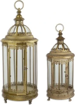 Tinnen Lantaarns - Metaal - Klassiek - Binnen Of Buiten - 73 Cm Hoog - Set Van 2