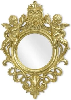 Zilveren Spiegel - Klassieke Afwerking Met Engels - Polyresin, Rond - 51 Cm Hoog