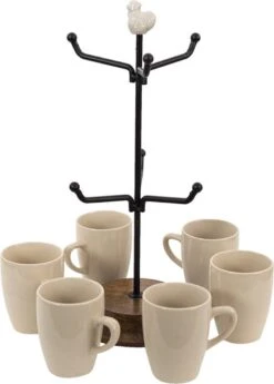 Mokkenrek Kip Ø 14*39 Cm Beige Keramiek Mokkenboom Mokkenhouder Mokken Rek