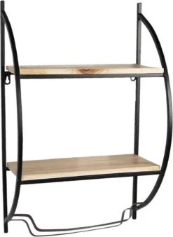 Wandrek 40*20*63 Cm Zwart Ijzer, Hout Muurrek Opbergkast Hangkast