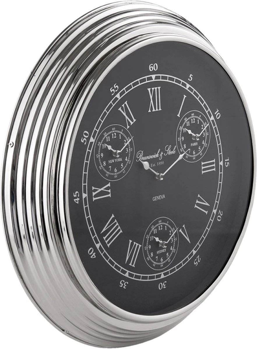 Wandklok Ø 48x7 Cm Zilverkleurig Ijzer Glas Rond Muurklok Hangklok Keukenklok 4 Wandklok Ø 48x7 Cm Zilverkleurig Ijzer Glas Rond Muurklok Hangklok Keukenklok - Afbeelding 2