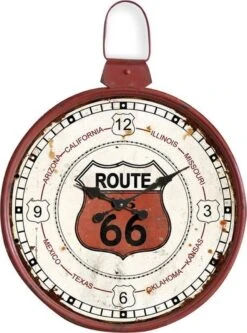 Wandklok - Wanddecoratie - Rond - Klok Metaal - Voor Binnen - Route 66 - 65x70 Cm