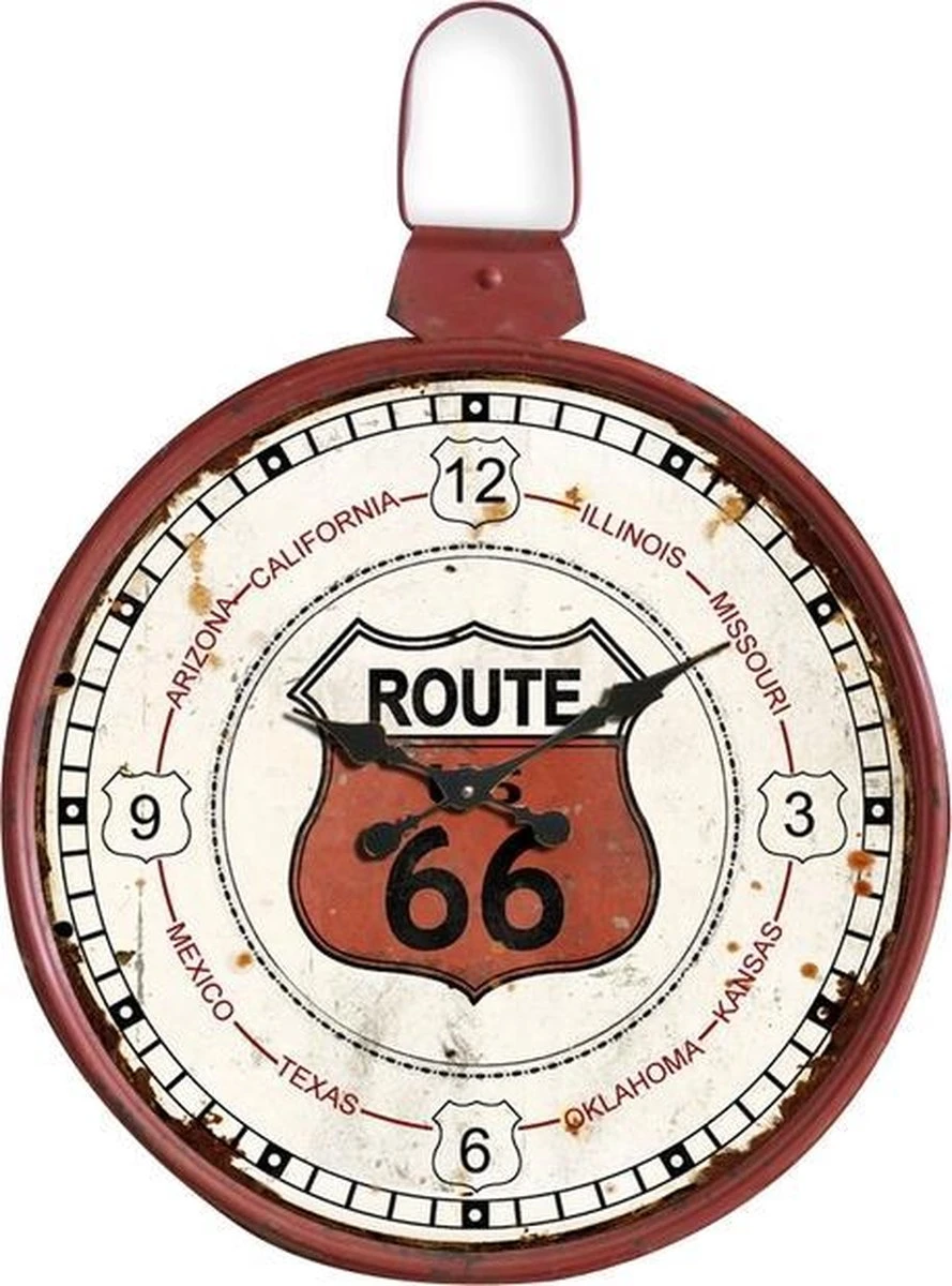 Wandklok - Wanddecoratie - Rond - Klok Metaal - Voor Binnen - Route 66 - 65x70 Cm 3 Wandklok - Wanddecoratie - Rond - Klok Metaal - Voor Binnen - Route 66 - 65x70 Cm