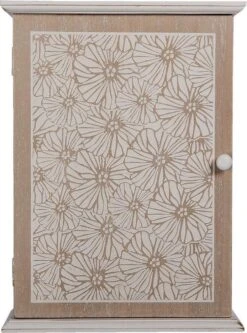 Sleutelkastje 20*7*27 Cm Bruin, Beige Hout Rechthoek Bloemen Sleutelhouder Sleutelrekje Wandkast