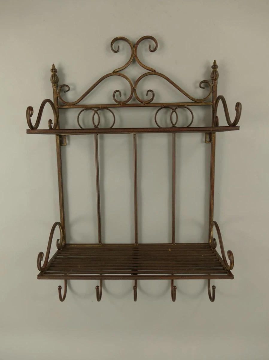 Wandkapstok - Wandrek - 2 Lagen - Rustiek - Roestkleurig - 68 Cm Hoog 5 Wandkapstok - Wandrek - 2 Lagen - Rustiek - Roestkleurig - 68 Cm Hoog - Afbeelding 3