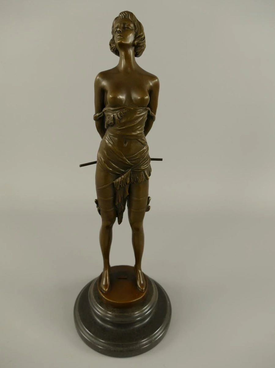 Bronzen Beeld - Topless Dame In Gewaad - Erotisch Sculptuur - 36 Cm Hoog 3 Bronzen Beeld - Topless Dame In Gewaad - Erotisch Sculptuur - 36 Cm Hoog