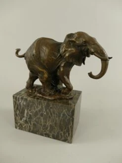 Bronzen Beeld - Vrolijke Olifant - Sculptuur Dieren - 20 Cm Hoog