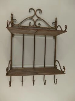 Wandkapstok - Wandrek - 2 Lagen - Rustiek - Roestkleurig - 68 Cm Hoog