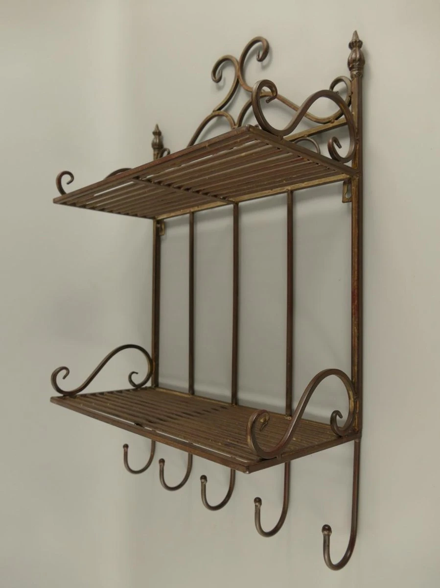 Wandkapstok - Wandrek - 2 Lagen - Rustiek - Roestkleurig - 68 Cm Hoog 4 Wandkapstok - Wandrek - 2 Lagen - Rustiek - Roestkleurig - 68 Cm Hoog - Afbeelding 2