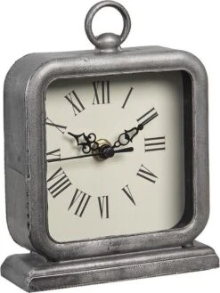Tafelklok 13*5*16 Cm / 1*AA Grijs Metaal Rechthoek Tafelklokken Binnen Staand Klokje Tafelklokje