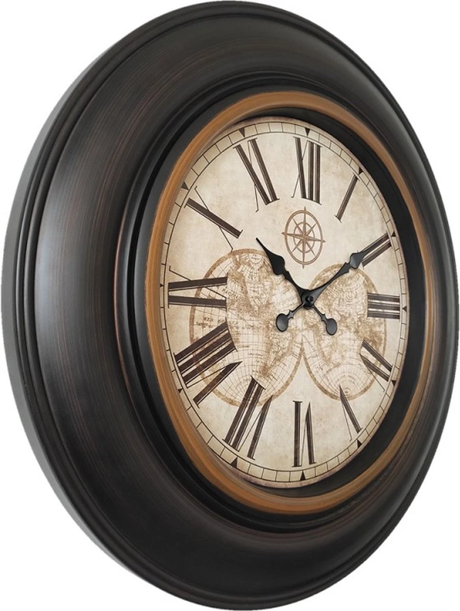 Wandklok Ø 76 Cm Bruin Beige Kunststof Rond Wereldbol Muurklok Hangklok Keukenklok 4 Wandklok Ø 76 Cm Bruin Beige Kunststof Rond Wereldbol Muurklok Hangklok Keukenklok - Afbeelding 2