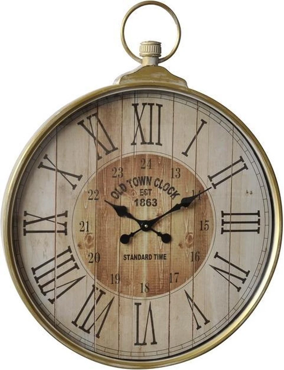 Wandklok - Wanddecoratie - Rond - Klok Metaal - Voor Binnen - Old Town - 67x87 Cm 3 Wandklok - Wanddecoratie - Rond - Klok Metaal - Voor Binnen - Old Town - 67x87 Cm