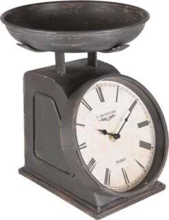 Tafelklok 21*23*26 Cm / 1*AA Zwart Ijzer Rond Weegschaal Tafelklokken Binnen Staand Klokje Tafelklokje