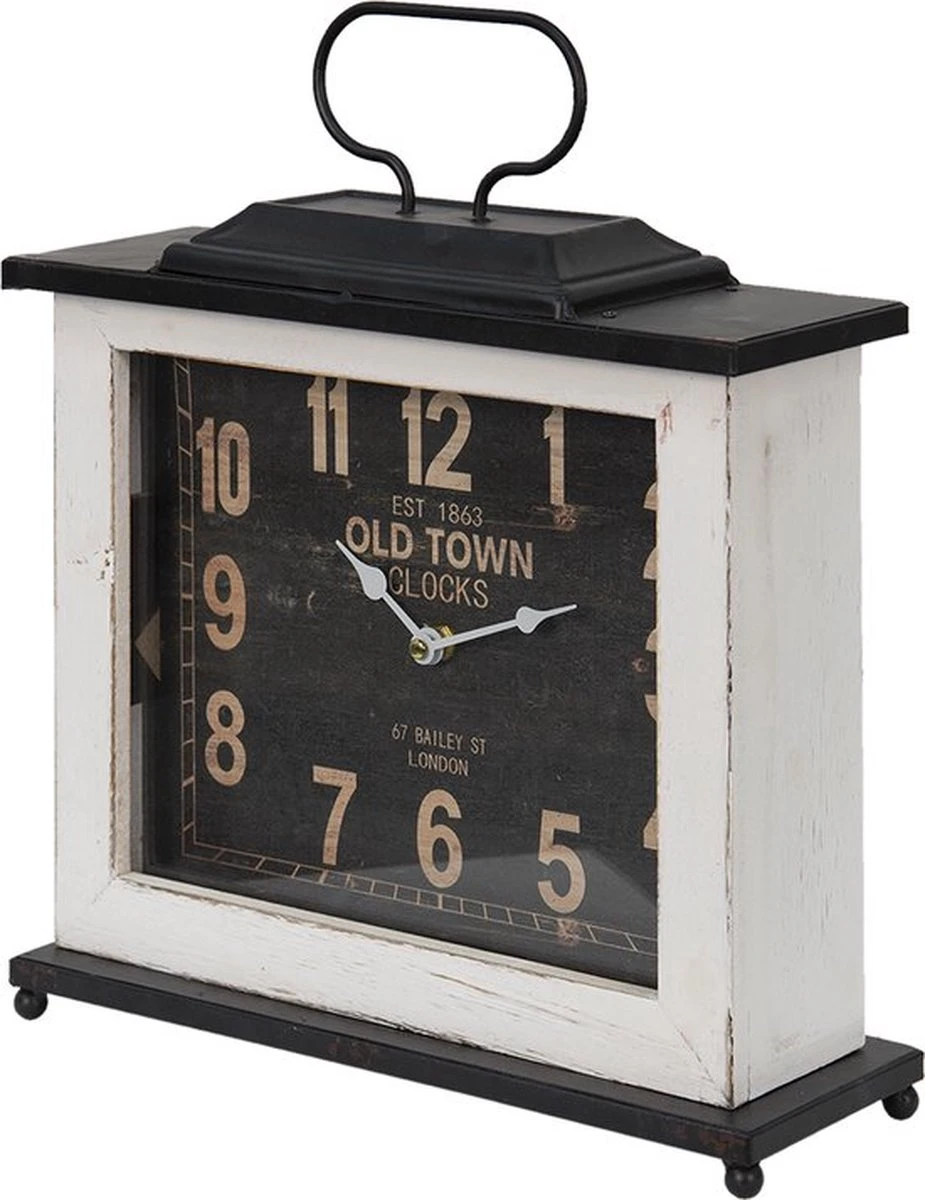 Tafelklok 36*10*32 Cm / 1*AA Zwart, Wit Hout, Ijzer Old Town Tafelklokken Binnen Staand Klokje Tafelklokje 4 Tafelklok 36*10*32 Cm / 1*AA Zwart, Wit Hout, Ijzer Old Town Tafelklokken Binnen Staand Klokje Tafelklokje - Afbeelding 2