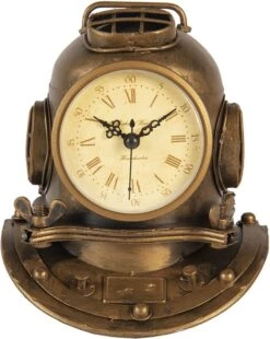 Tafelklok 16x18 Cm Koperkleurig Ijzer Glas Tafelklokken Binnen Staand Klokje Tafelklokje