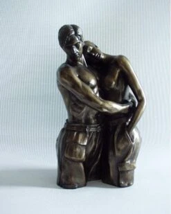 Sculptuur - 22 Cm Hoog - Bronzen Beeld Genaamd "Loving Thoughts" - Omhelsend Koppel