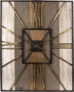 Wandklok 60*6*79 Cm / 1*AA Bruin Hout, Metaal Rechthoek Muurklok Hangklok Keukenklok