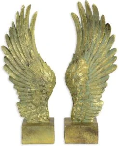 Resin Beeld - Vleugels Op Sokkel - Set Van 2 - 40,3 Cm Hoog