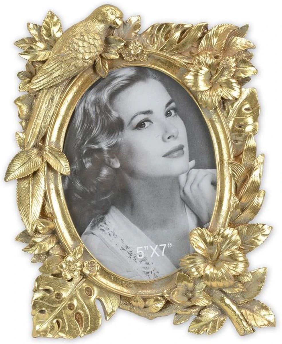 Klassieke Fotolijst - Gouden Lijst Bloemen En Vogels - Polyresin - 25,8 Cm Hoog